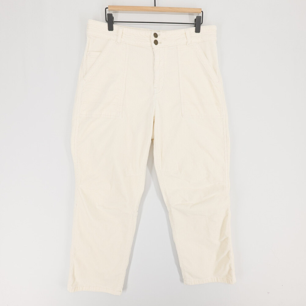 Pilcro Wanderer Pants Womens 32 Cream Corduroy Cropped Straight Leg High Rise
